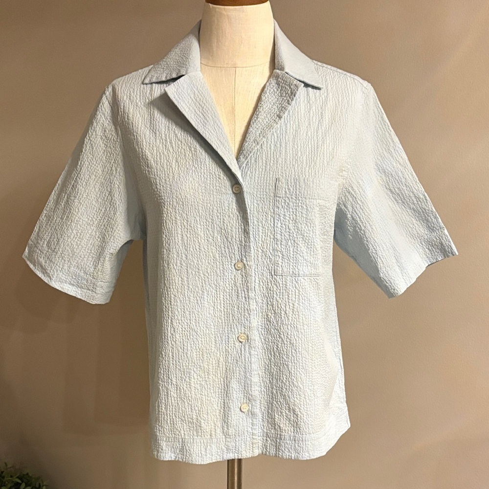 COS camp collar textured button up shirt short sleeve Light Blue Textured relax - Picture 5 of 16